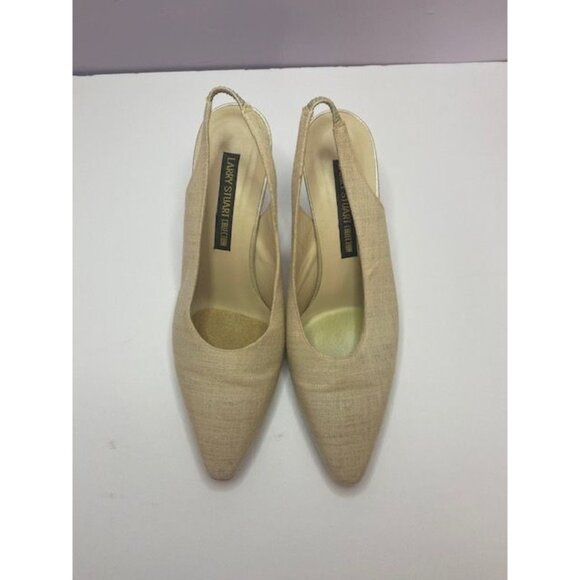Linen Slingback Heels Larry Stuart Collection 3" heel beige color - Picture 2 of 11